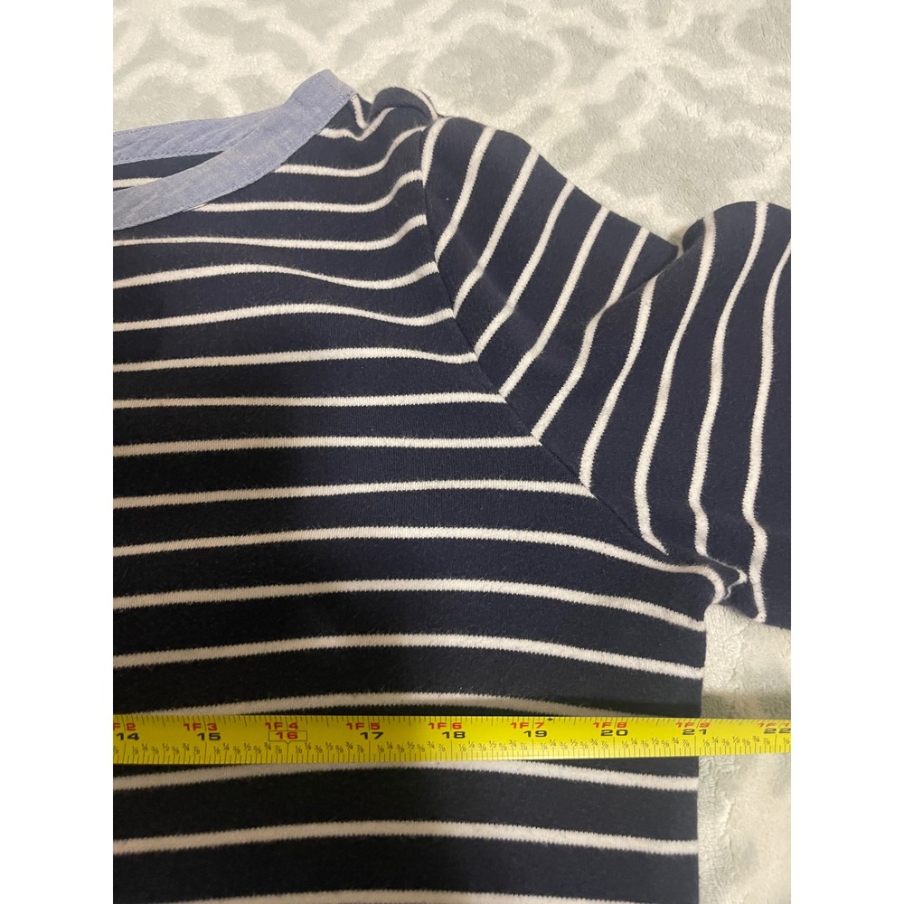 Nautica Mens XL Navy White Striped 100% Cotton 3/4 Sleeve Boat Neck Top - Picture 4 of 7